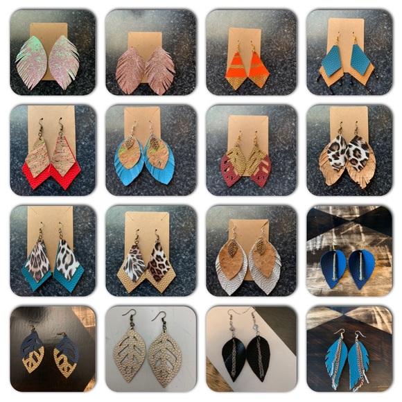 Handmade faux leather & cork earrings - Picture 1 of 8